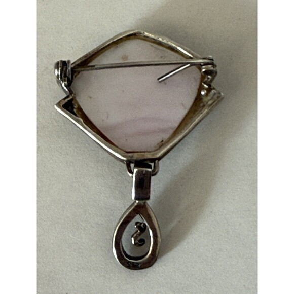 Art Nouveau Deco Mother of Pearl 925 Sterling Silver Brooch Vintage - Picture 4 of 7